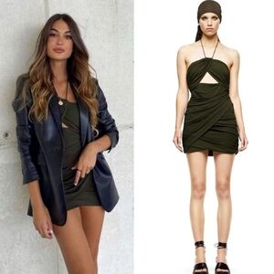 Zara cut-out draped mini dress green xs